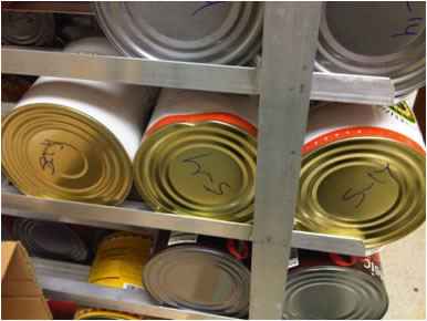Examples of Violations during NYC Restaurant Health Inspections: Damaged cans in the product stream