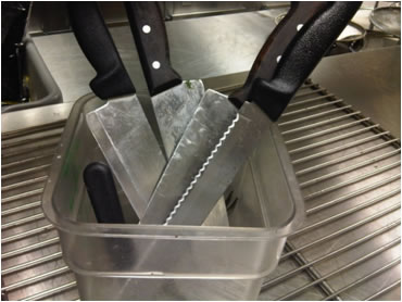 Examples of Violations during NYC Restaurant Health Inspections: Improper utensil storage